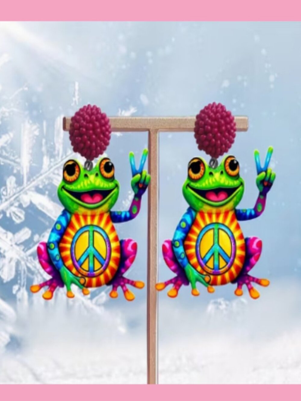 NIP Groovy Peace Sign Frog Earrings
